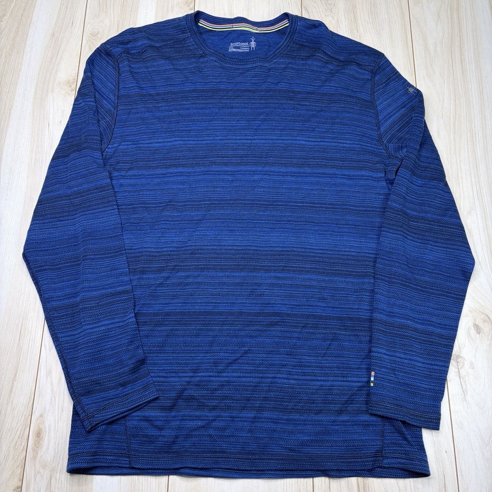 Smartwool Shirt Men's Size 2XL Blue Wool Striped Long Sleeve Pullover Thermal